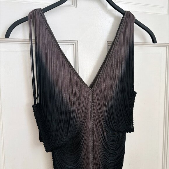 LIA KES Draped Fringe Dress New York Mini Short Mini Ombre Blue Grey Black XS - Picture 7 of 13